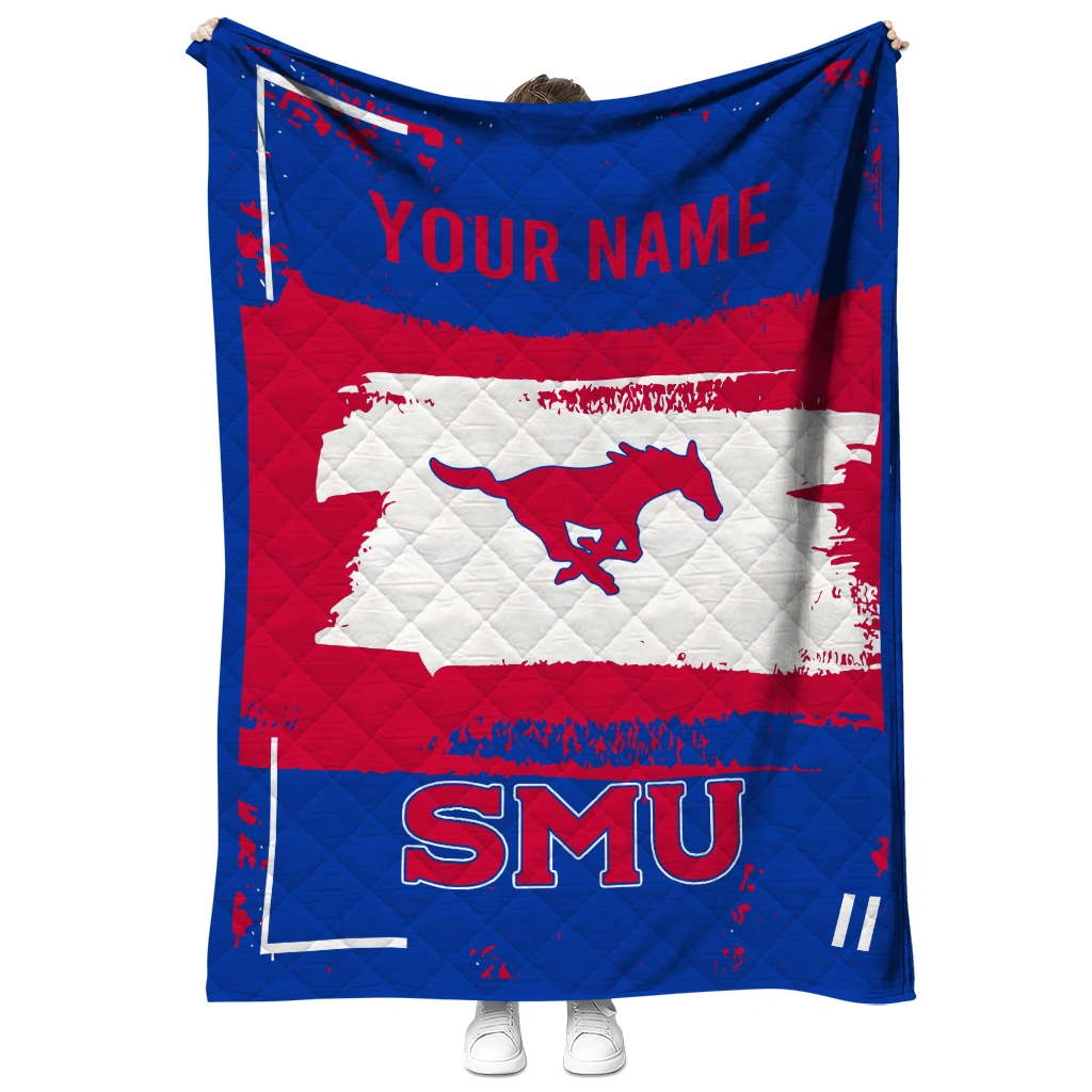 custom smu mustangs grunge patch blue white quilt blanket fashion forward