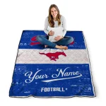 custom smu mustangs hibiscus burst blue white quilt blanket best selling