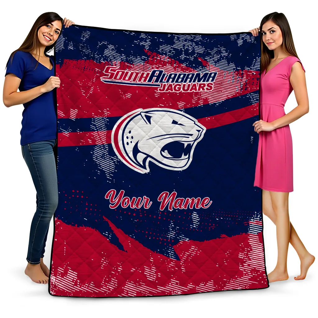 custom south alabama jaguars brushstroke layers blue quilt blanket best selling
