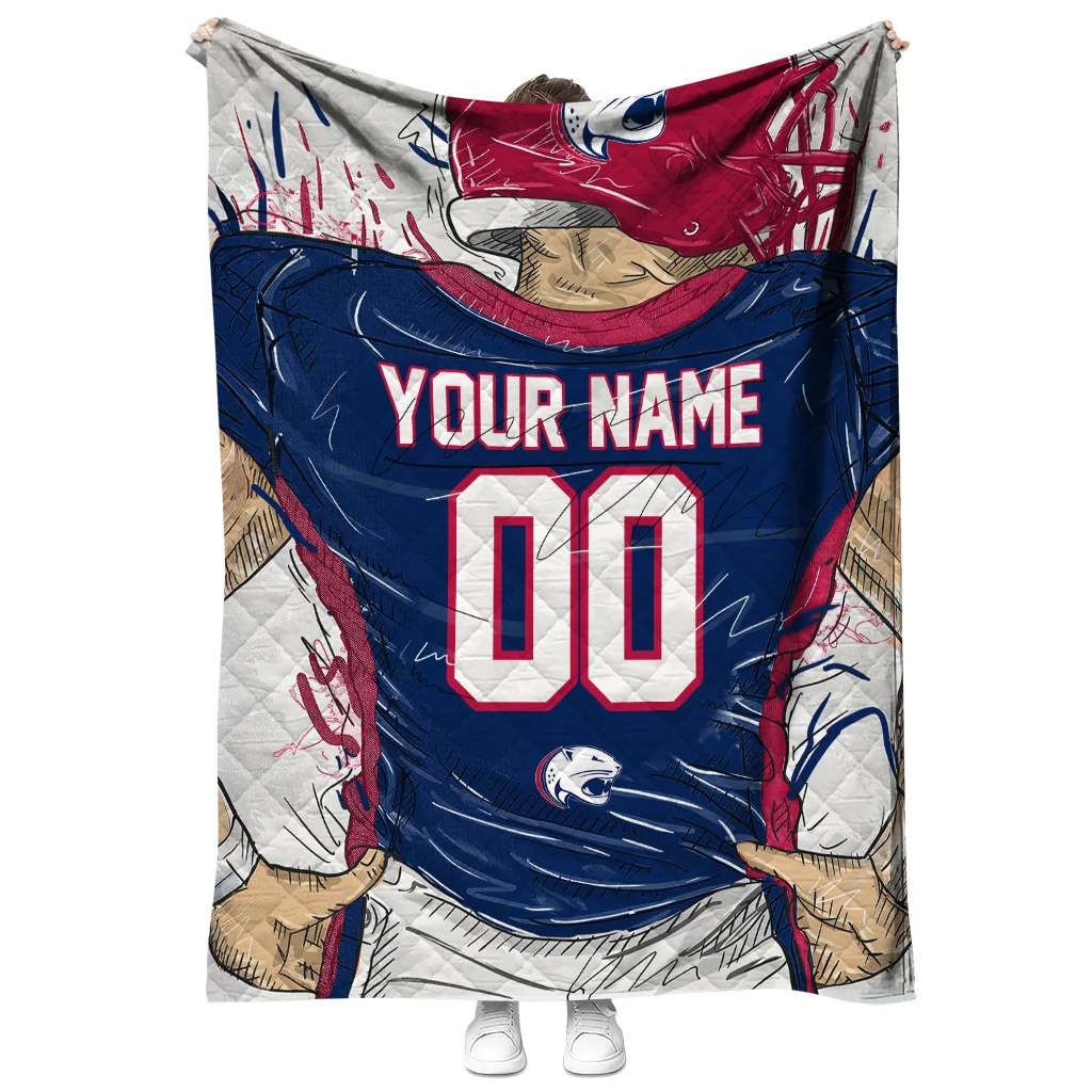 custom south alabama jaguars player sketch blue gray quilt blanket fashion forward