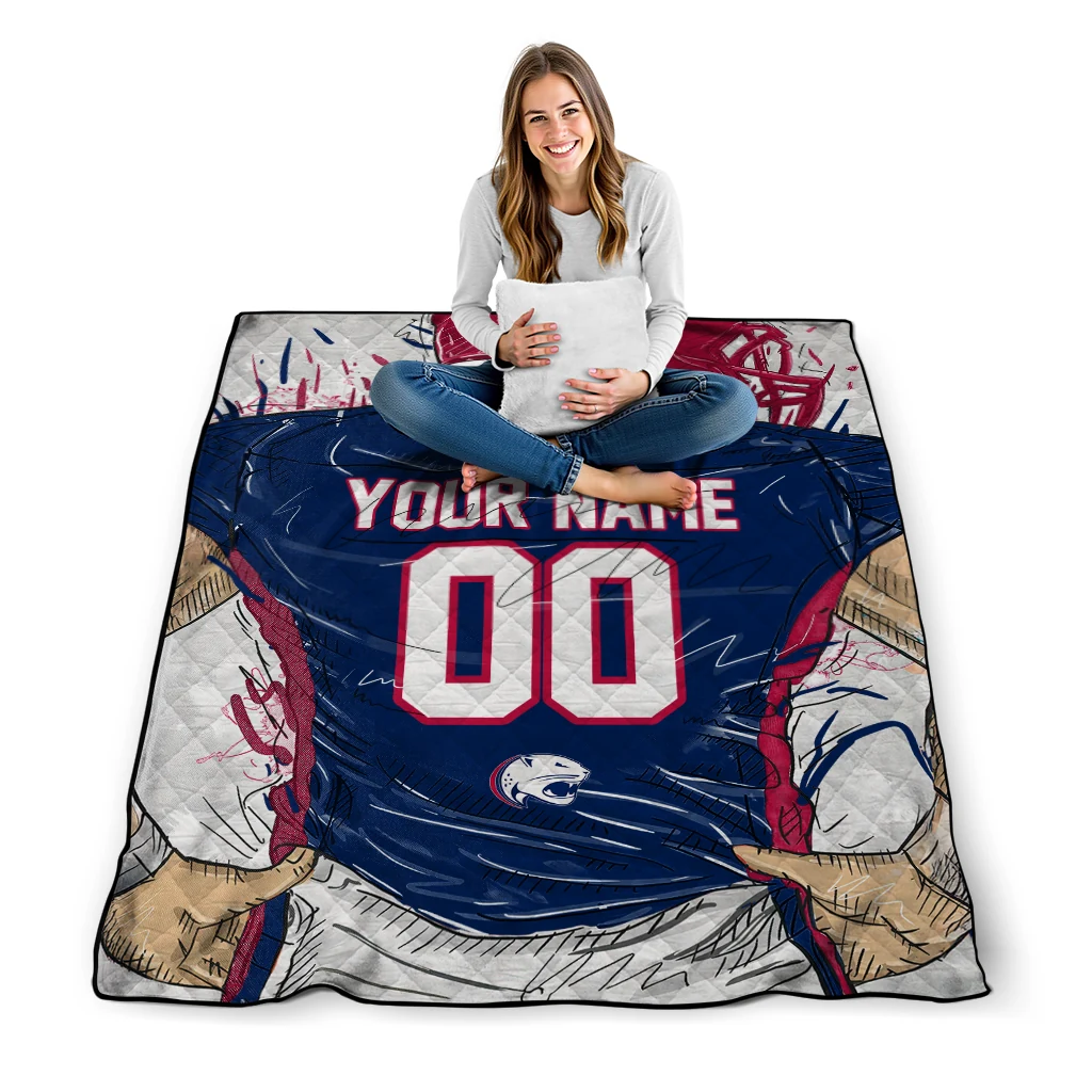 custom south alabama jaguars player sketch blue gray quilt blanket high quality custom south alabama jaguars player sketch blue gray quilt blanket high quality