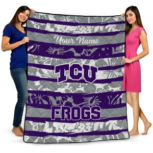 custom tcu horned frogs layered florals purple white quilt blanket best selling