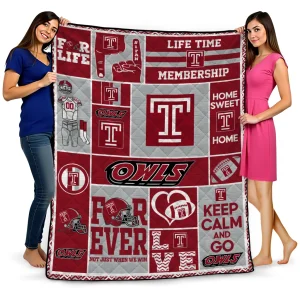 custom temple owls helmet passion red quilt blanket best selling
