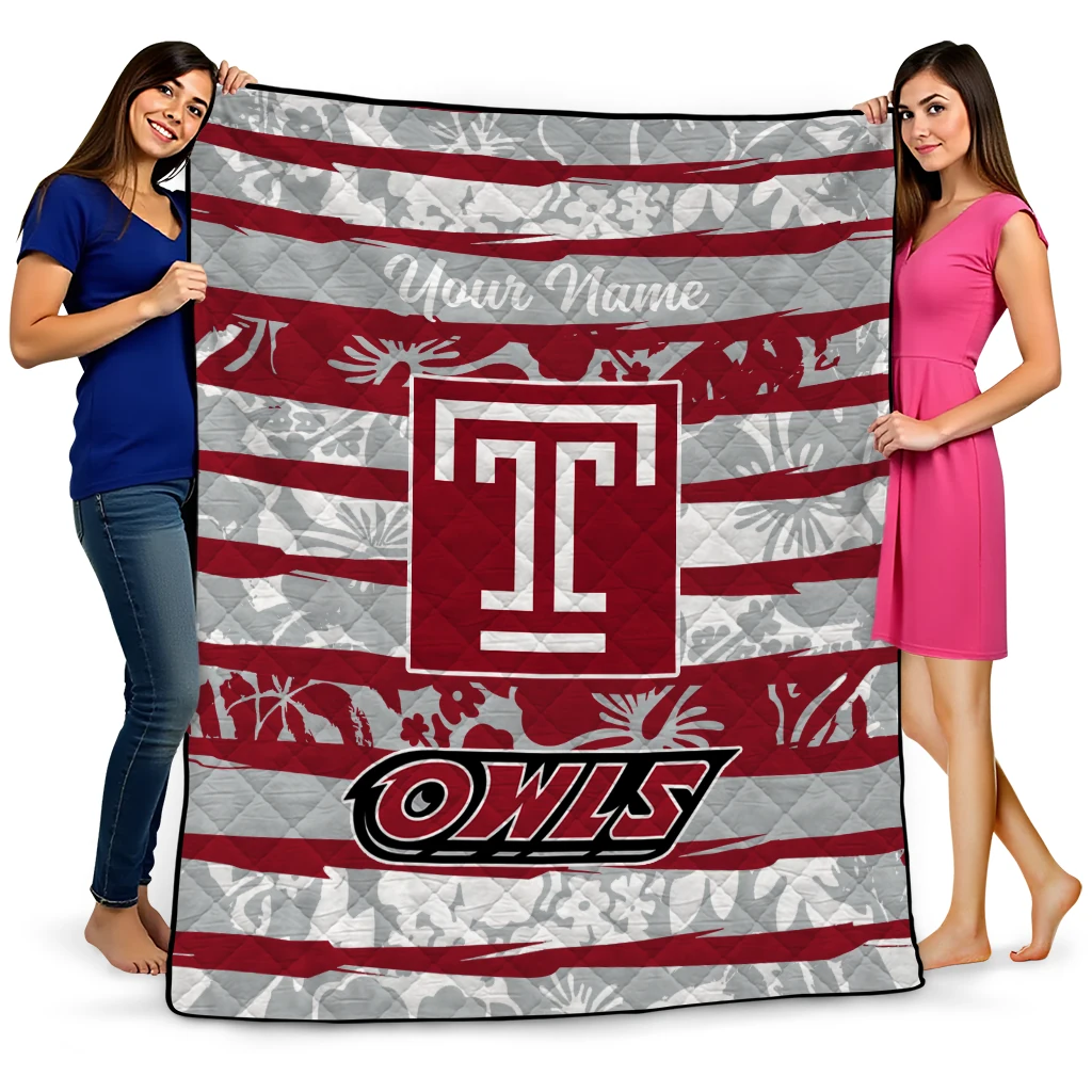 custom temple owls layered florals red white quilt blanket best selling