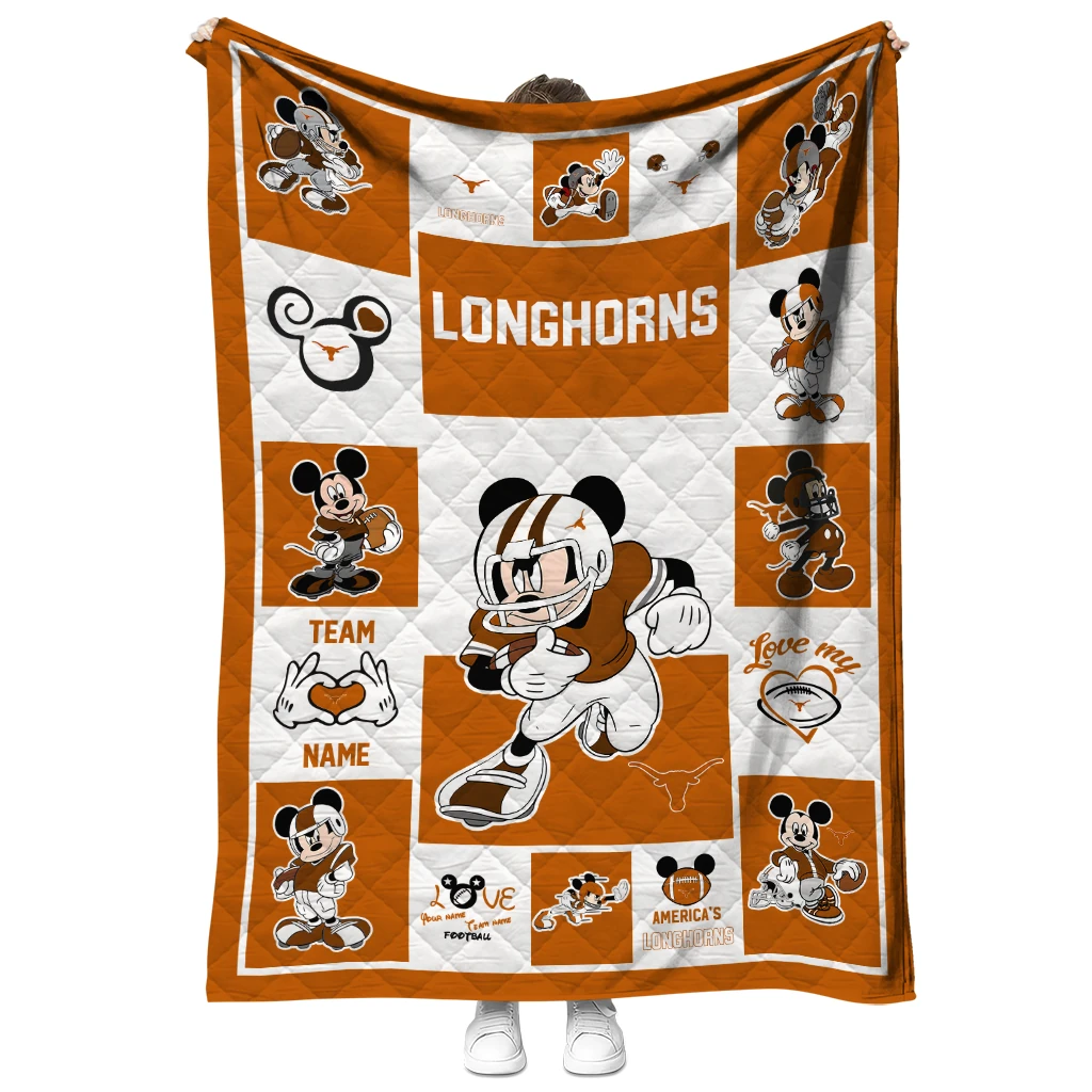 custom texas longhorns mickey crimson orange white quilt blanket fashion forward