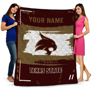 custom texas state bobcats grunge patch maroon white quilt blanket best selling