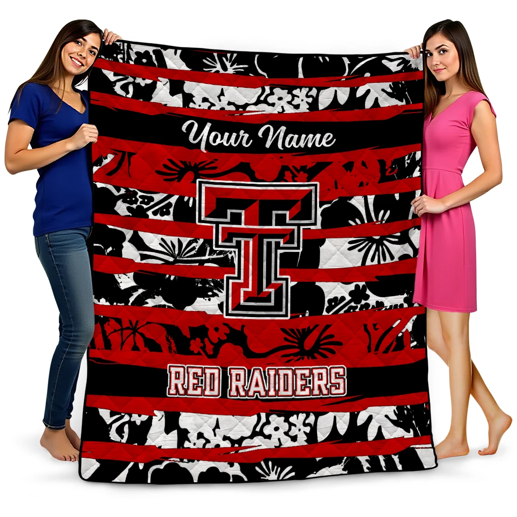 custom texas tech red raiders layered florals red white quilt blanket best selling