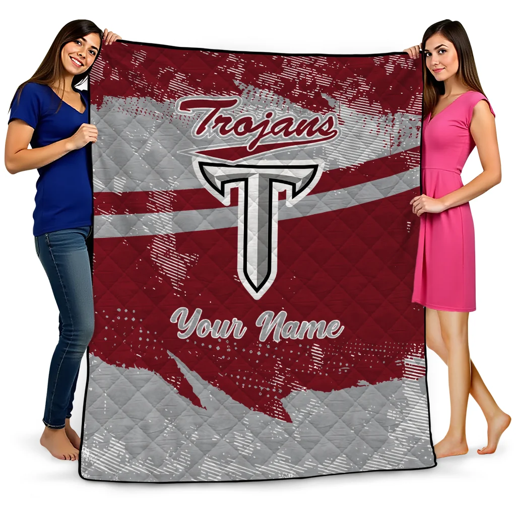custom troy trojans brushstroke layers red quilt blanket best selling