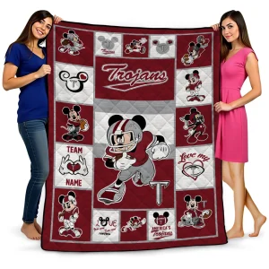 custom troy trojans mickey crimson red white quilt blanket best selling