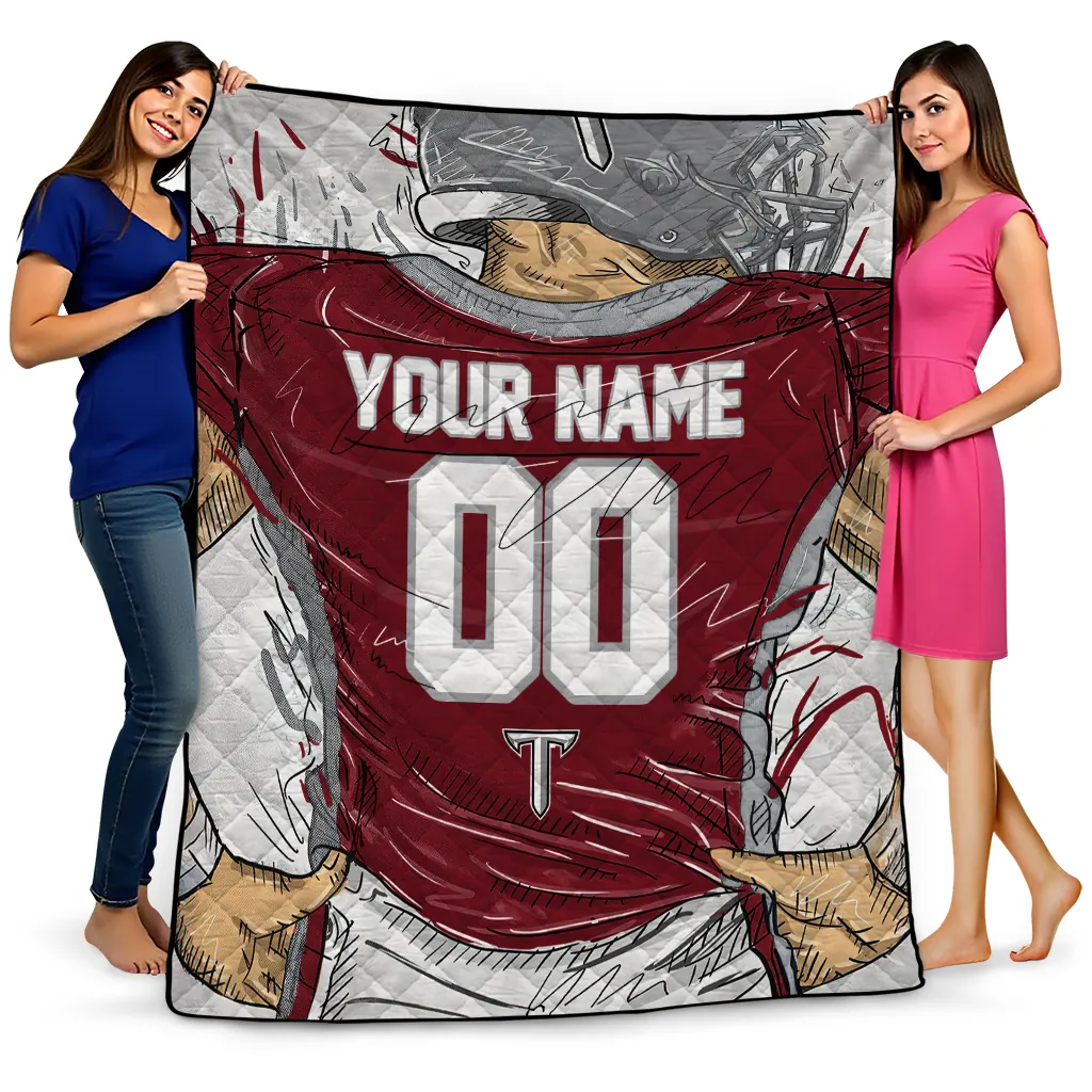 custom troy trojans player sketch red gray quilt blanket best selling
