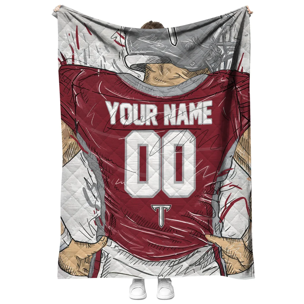 custom troy trojans player sketch red gray quilt blanket fashion forward
