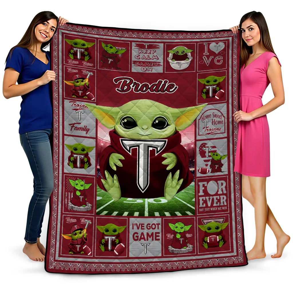 custom troy trojans yody baby pattern red quilt blanket best selling