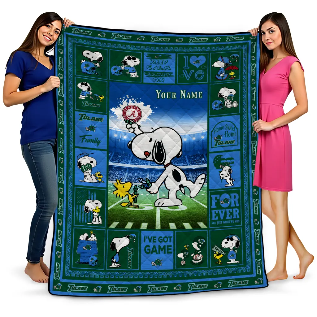 custom tulane green wave snoopy coach green quilt blanket best selling