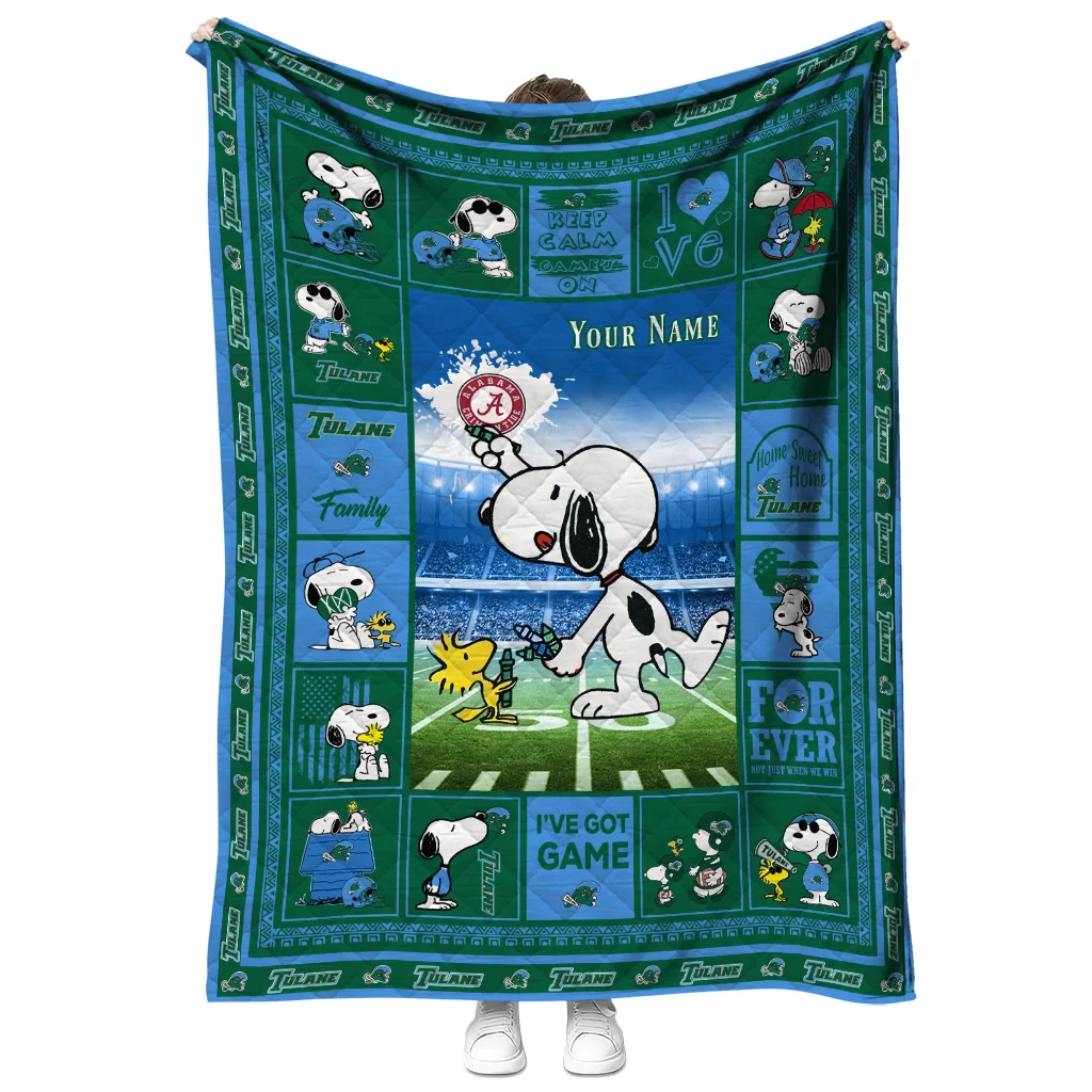 custom tulane green wave snoopy coach green quilt blanket fashion forward