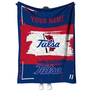custom tulsa golden hurricane grunge patch blue white quilt blanket fashion forward