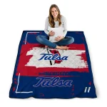 custom tulsa golden hurricane grunge patch blue white quilt blanket best selling