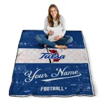 custom tulsa golden hurricane hibiscus burst blue white quilt blanket best selling