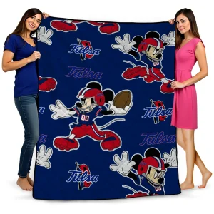 custom tulsa golden hurricane mickey football blue quilt blanket best selling