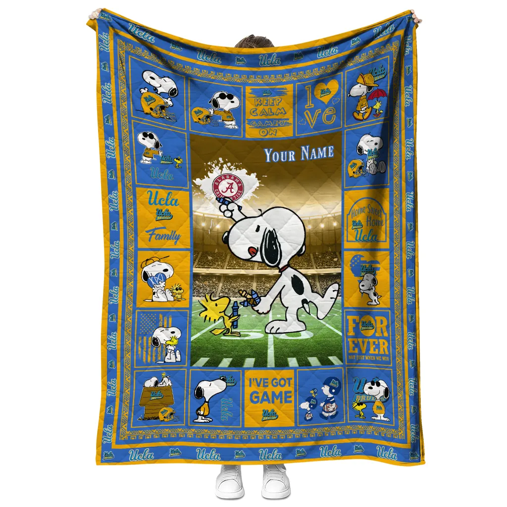 custom ucla bruins snoopy coach blue quilt blanket fashion forward