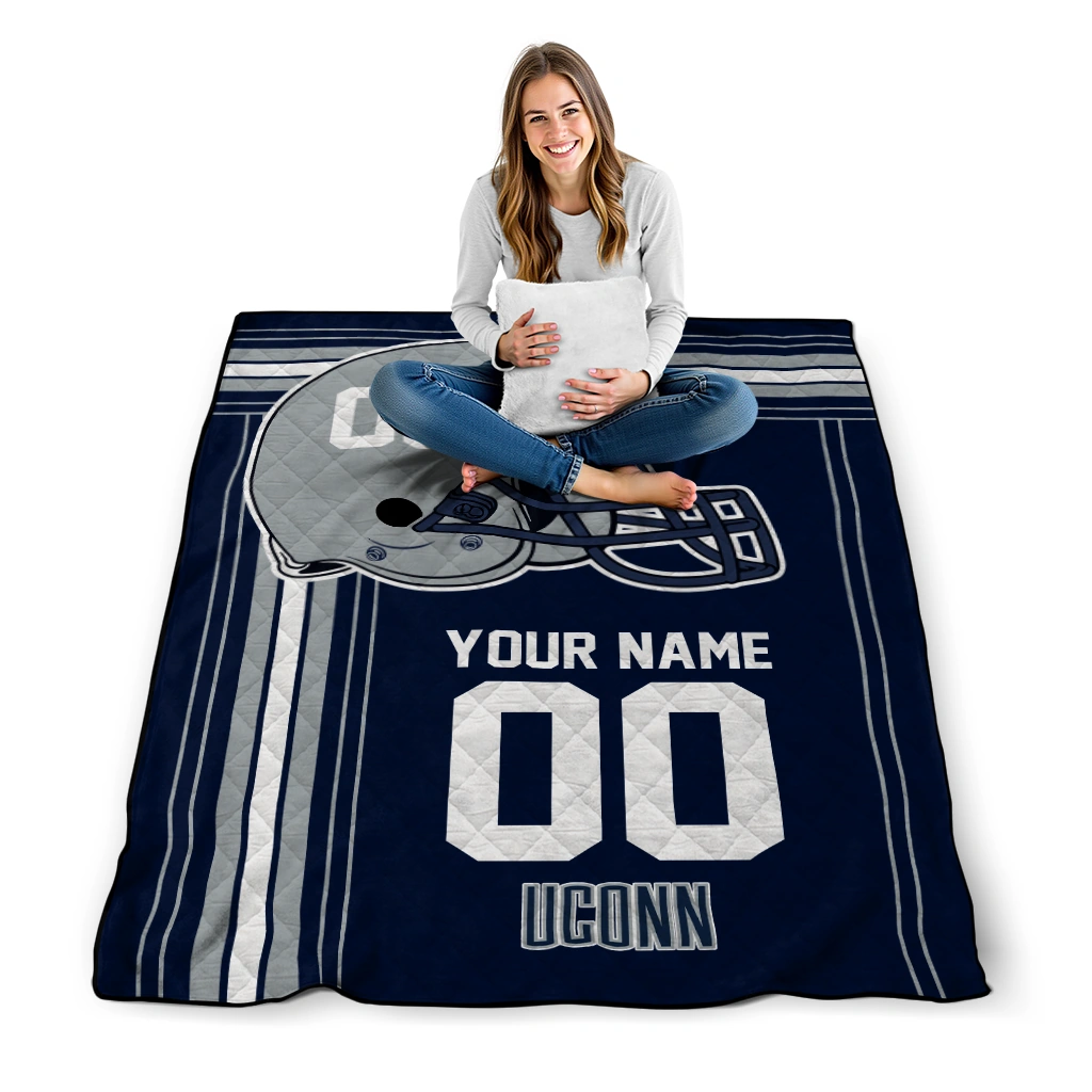 custom uconn huskies helmet theme blue quilt blanket high quality custom uconn huskies helmet theme blue quilt blanket high quality