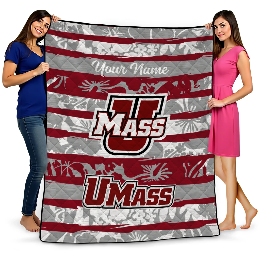 custom umass minutemen layered florals red white quilt blanket best selling custom umass minutemen layered florals red white quilt blanket best selling
