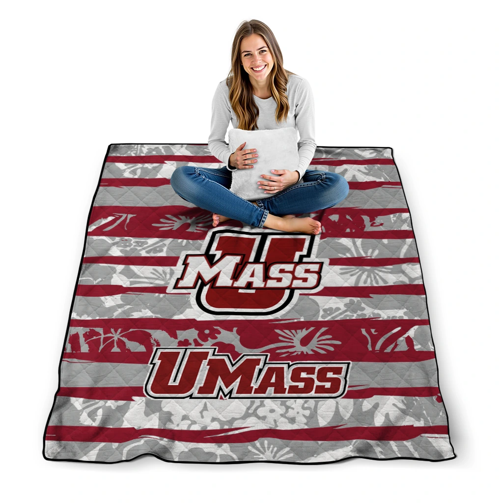 custom umass minutemen layered florals red white quilt blanket high quality custom umass minutemen layered florals red white quilt blanket high quality