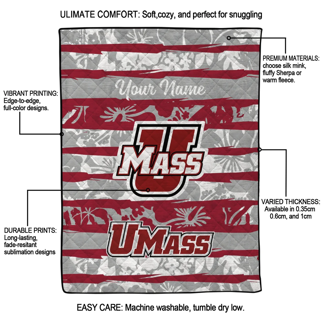 custom umass minutemen layered florals red white quilt blanket latest model custom umass minutemen layered florals red white quilt blanket latest model