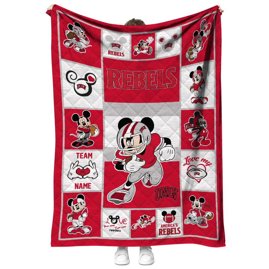 custom unlv rebels mickey crimson red white quilt blanket fashion forward