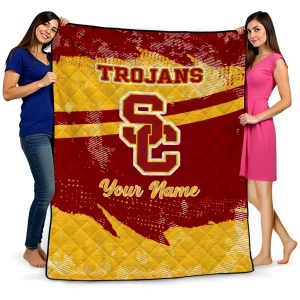custom usc trojans brushstroke layers red quilt blanket best selling