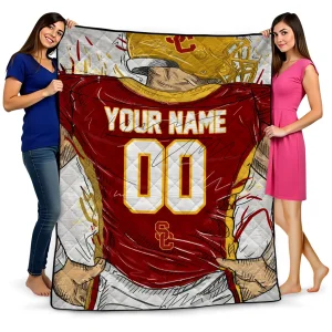 custom usc trojans player sketch red gray quilt blanket best selling