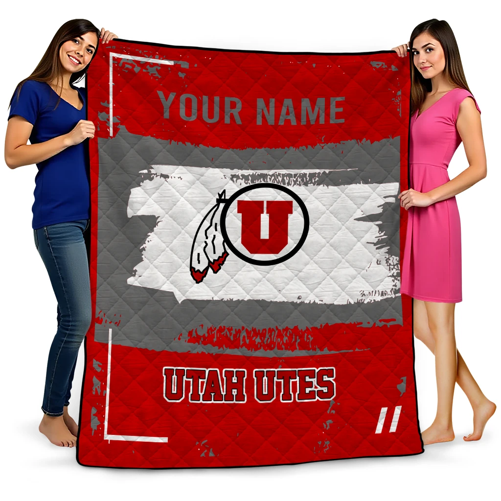 custom utah utes grunge patch red white quilt blanket best selling