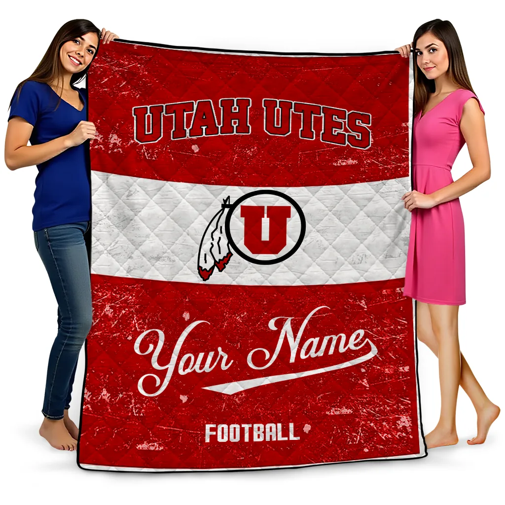 custom utah utes hibiscus burst red white quilt blanket best selling