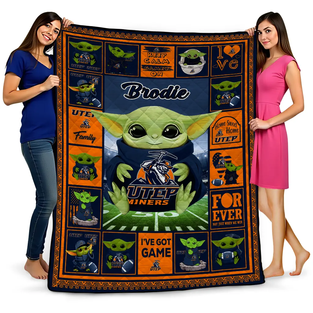 custom utep miners yody baby pattern blue quilt blanket best selling