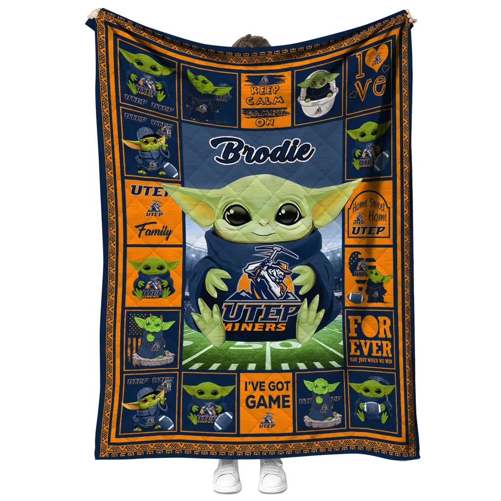custom utep miners yody baby pattern blue quilt blanket fashion forward