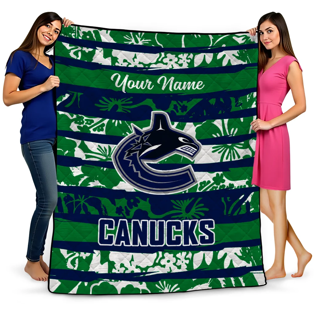 custom vancouver canucks layered florals blue white quilt blanket best selling custom vancouver canucks layered florals blue white quilt blanket best selling