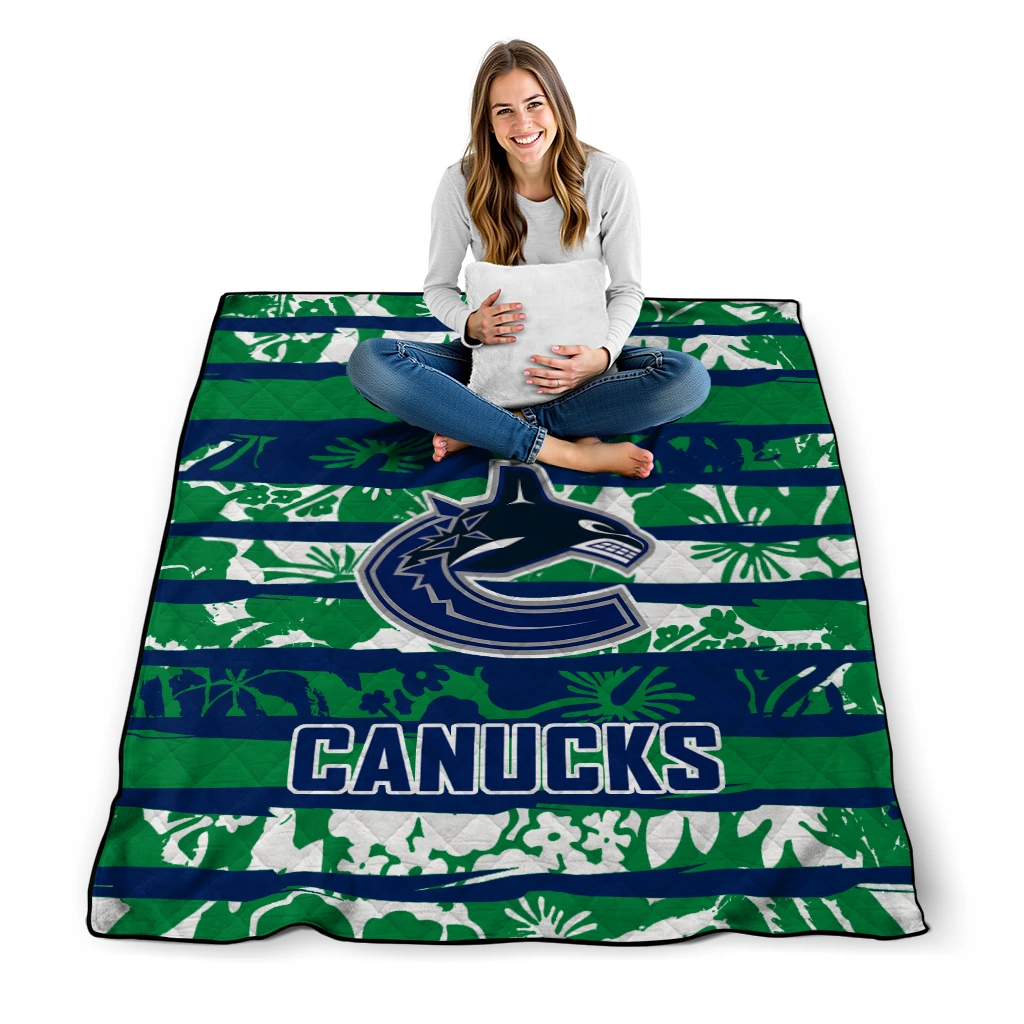 custom vancouver canucks layered florals blue white quilt blanket high quality custom vancouver canucks layered florals blue white quilt blanket high quality