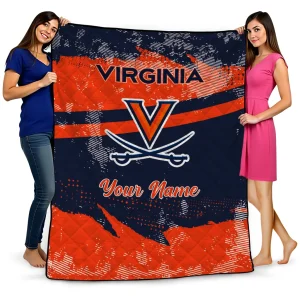 custom virginia cavaliers brushstroke layers blue quilt blanket best selling