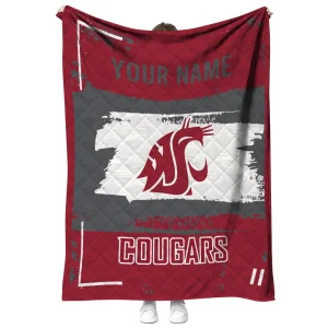 custom washington state cougars grunge patch crimson white quilt blanket fashion forward