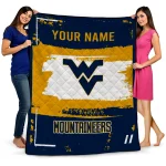 Custom West Virginia Mountaineers Grunge Patch Blue White Quilt Blanket 1 custom west virginia mountaineers grunge patch blue white quilt blanket best selling