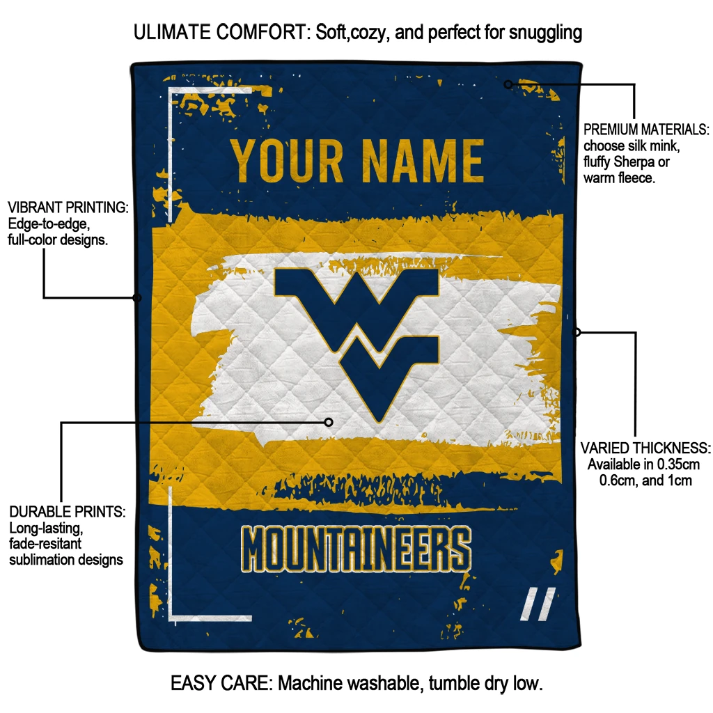 custom west virginia mountaineers grunge patch blue white quilt blanket latest model custom west virginia mountaineers grunge patch blue white quilt blanket latest model