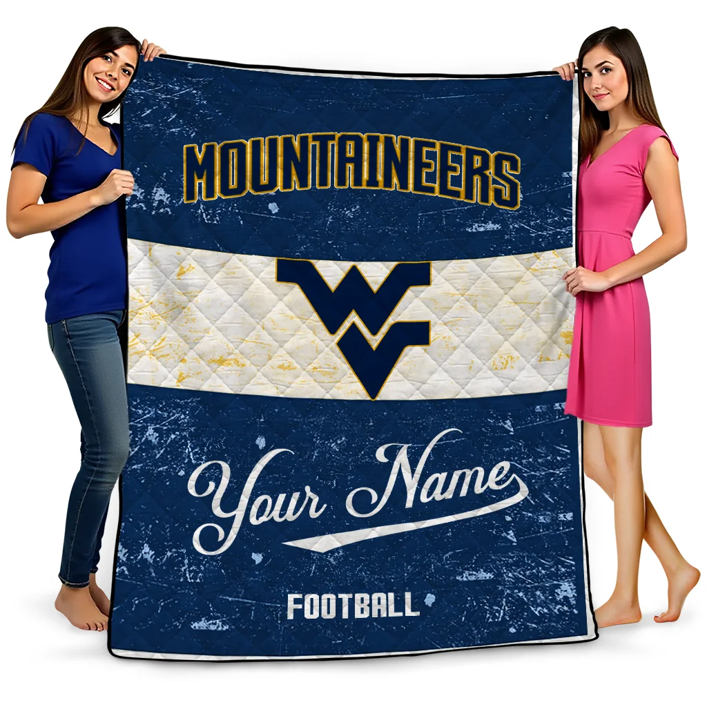 custom west virginia mountaineers hibiscus burst blue white quilt blanket best selling