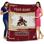 customized arizona coyotes grunge patch red white quilt blanket best selling