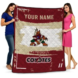 customized arizona coyotes grunge patch red white quilt blanket best selling