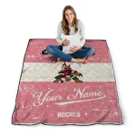 customized arizona coyotes pinstripe lines red white quilt blanket best selling