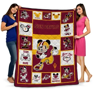 customized arizona state sun devils mickey crimson maroon white quilt blanket best selling