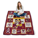 customized arizona state sun devils mickey crimson maroon white quilt blanket best selling