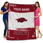 customized arkansas razorbacks grunge patch red white quilt blanket best selling