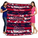customized atlanta braves layered florals navy white quilt blanket best selling