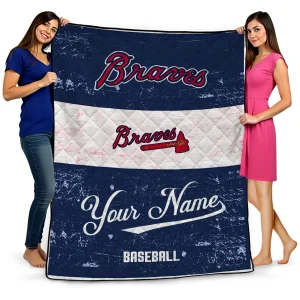 customized atlanta braves snoopy victory navy white quilt blanket best selling
