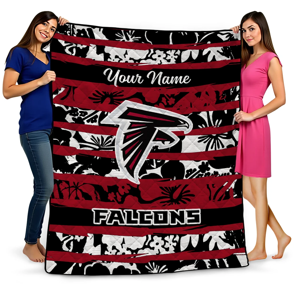 customized atlanta falcons layered florals red white quilt blanket best selling